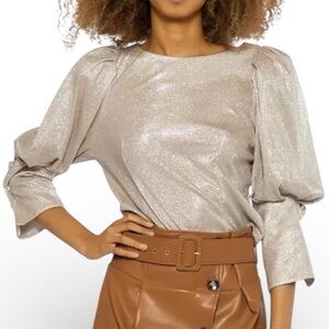 Gracia Sparkly Puff Sleeve Blouse Metallic Silver Size L